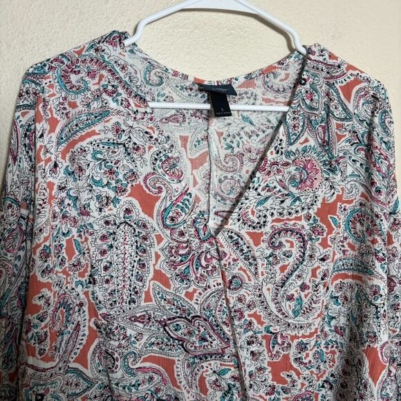 Daytrip Blouse Women's Small Floral V-Neck Wrap 3/4 Sleeve Tie Casual Top - Picture 2 of 8